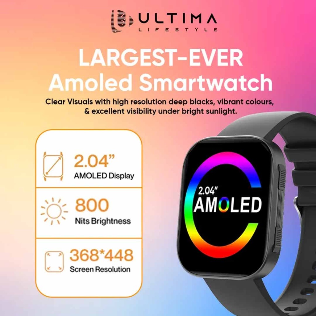 Ultima Nova Pro with 2.04" Amoled Display, Bluetooth Calling Smartwatch, IP68 Waterproof, Always On Display with Zinc Alloy Meta Frame Smart Watch